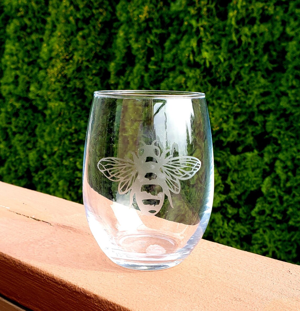 Etched Bumblebee Glass Etched Wine Glass Bee Wine Glass Etsy