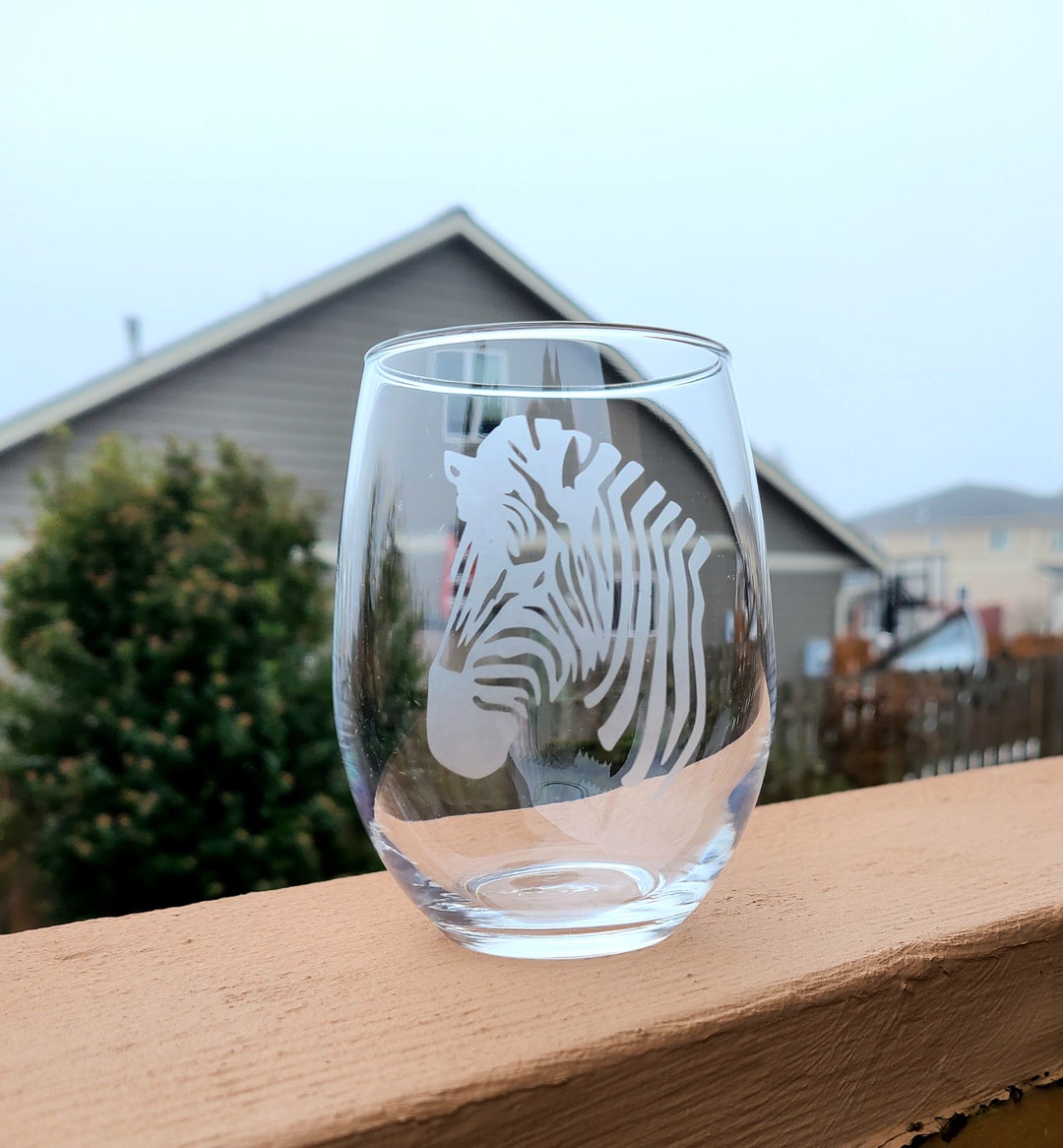Etched Zebra Wine Glass, Zebra Gift, Gifts for Wine Lovers, Zebra Face ...