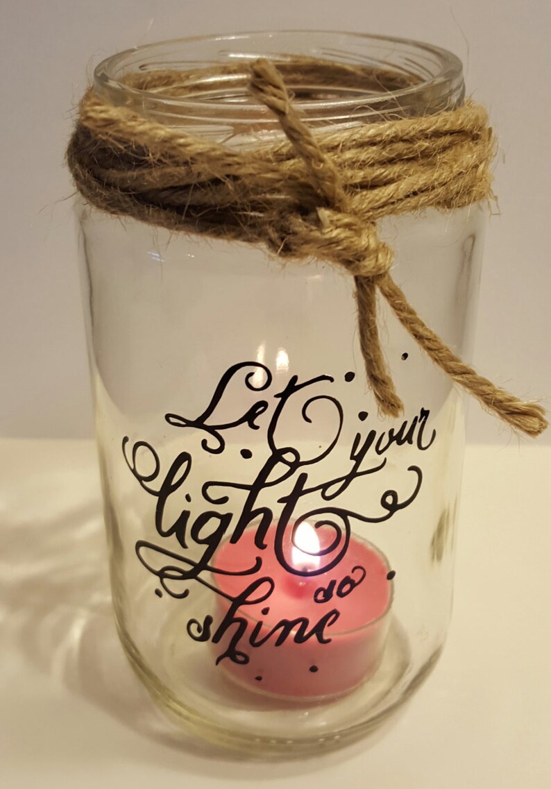 Let your light so shine.. glass tealight holder jar with twine Etsy