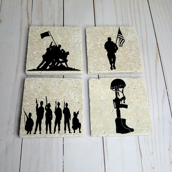 Military coasters, gift for veterans, gifts for men, drink coasters, gifts for soldier, deployment gift, armed services gift, patriotic gift