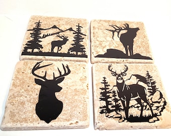 Deer Stone Coasters: Rustic Wildlife Decor, Set of 4