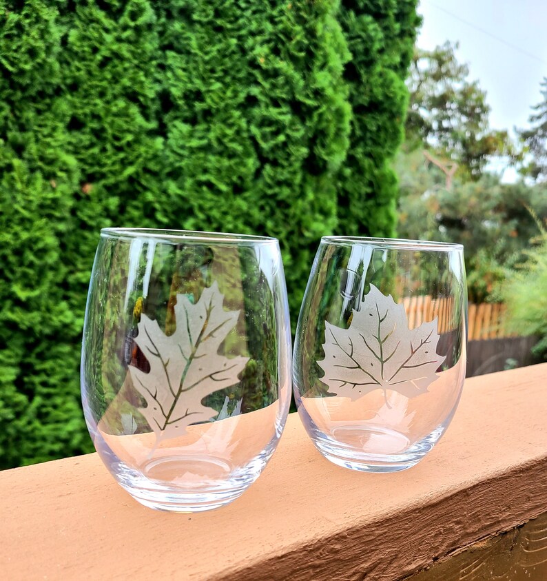 Fall Leaves Glass Set Etched Wine Glass Etched Maple Leaf Etsy