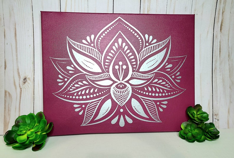 Lotus art, silver lotus flower artwork, zen home decor, spiritual wall art, yoga decor, meditation room art, 11x14 canvas art, zen space image 7