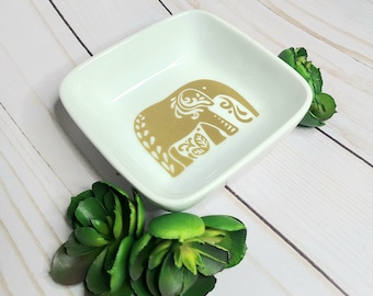 Elephant Ring Dish: Gold Tribal Design Jewelry Holder
