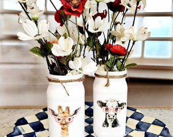 Giraffe or Cow Flower Vase: Quirky Animal Decor, Friendship Gift
