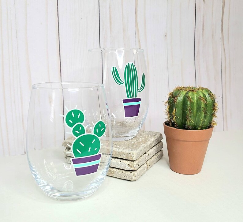 Cactus Wine Glass Gift Set Cactus Gift Saguaro Cacti Etsy