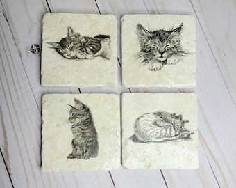 kitten coasters, cat coasters, gift for cat lover, gifts for the home, drink coasters, cat decor, housewarming gift, gifts for her,