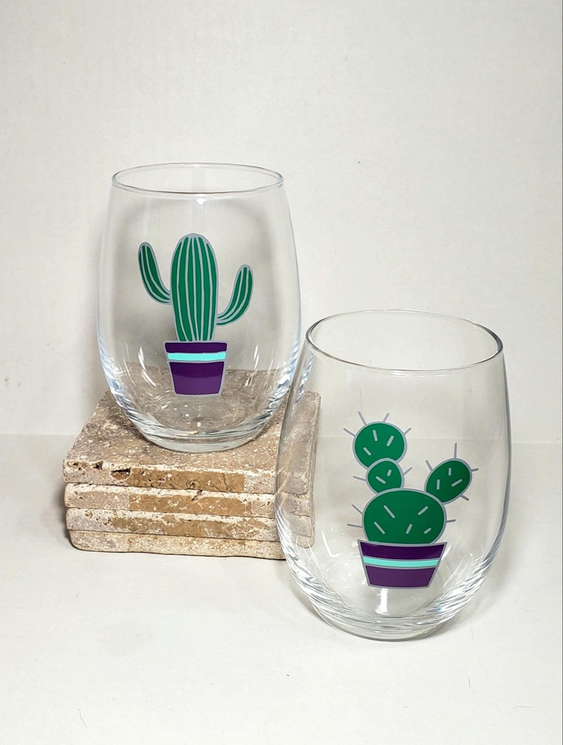 Cactus Wine Glass Gift Set Cactus Gift Saguaro Cacti Etsy