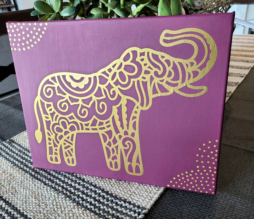 Elephant Art Gold Elephant Artwork Zen Home Decor Spiritual Etsy
