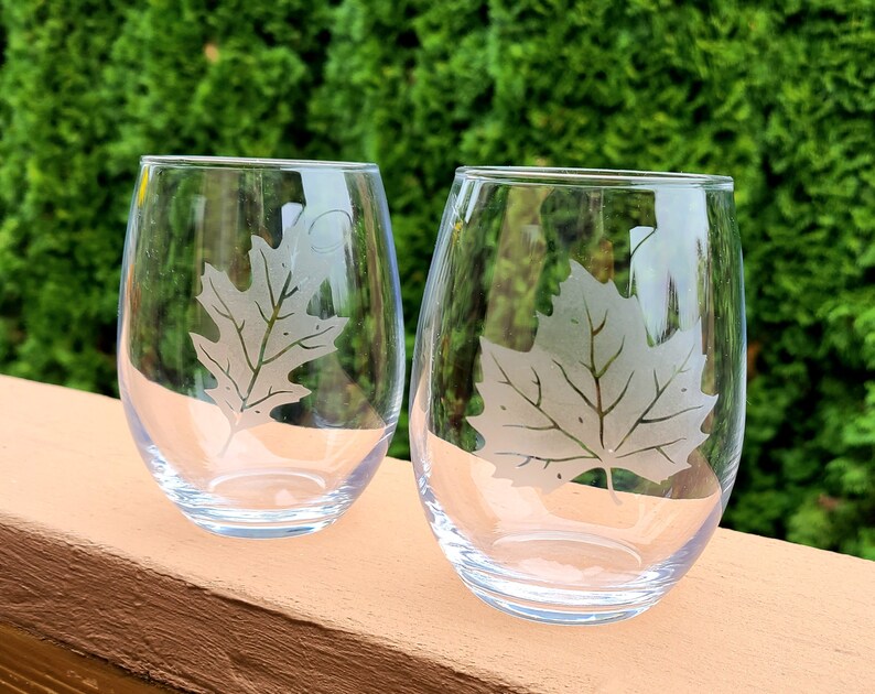 Fall Leaves Glass Set Etched Wine Glass Etched Maple Leaf Etsy