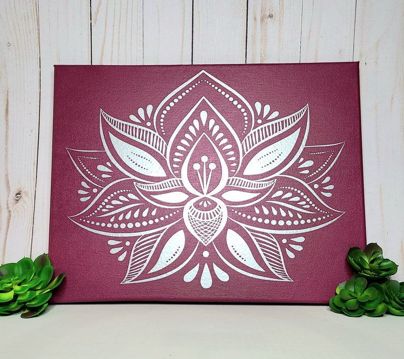 Lotus art, silver lotus flower artwork, zen home decor, spiritual wall art, yoga decor, meditation room art, 11x14 canvas art, zen space image 6