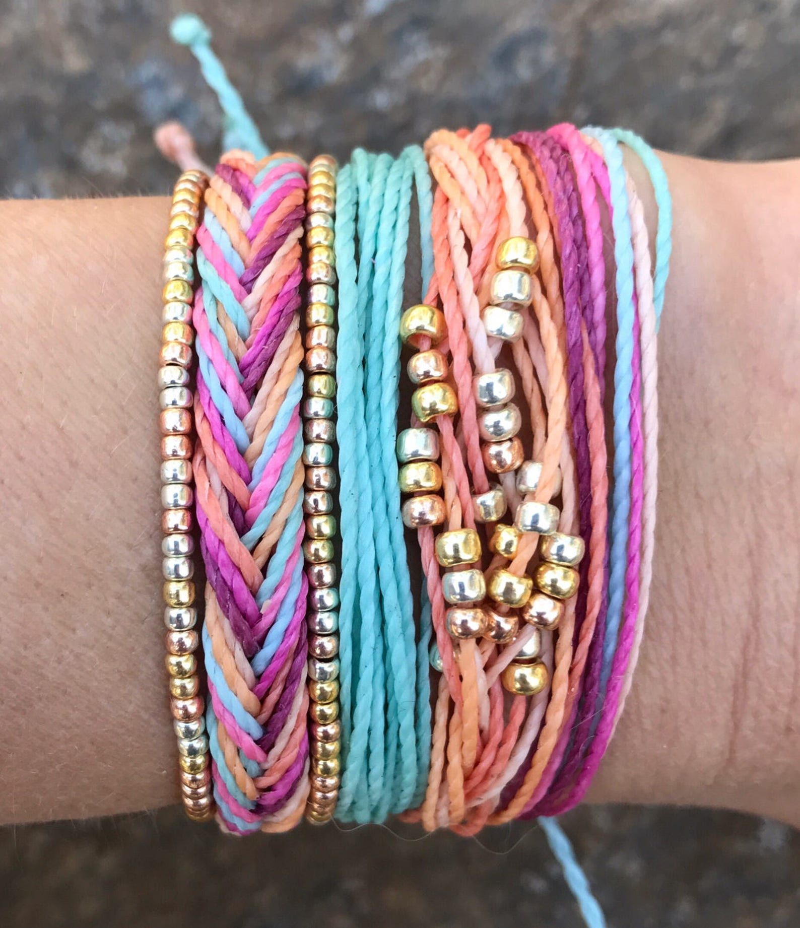 Set of 4 wax string bracelets Pastel Rainbow pura vida Etsy