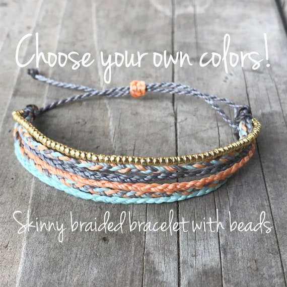 1 Skinny Braided String Bracelet, Wax String Bracelet, Beach Jewlery, Surfer Bracelet, Minimalist Bracelet, String Bracelet - Custom Braid