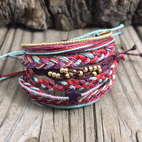 Pack of 6 Bracelets, String Bracelet, Wax String Friendship Bracelets, Braided Wax String Bracelets, Adjustable String Bracelets - Port