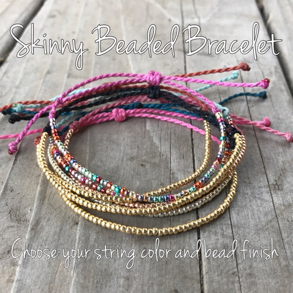 1 Skinny Beaded Bracelet - wax string bracelet, stackable bracelet, summer bracelet, minimalist bracelet - Custom Skinny