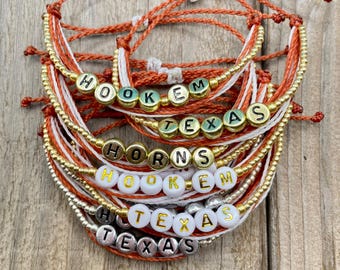 University of Texas Bracelet / College Football Bracelets / Hook ‘Em Horns Bracelet / UT Bracelet / Sports Team Bracelets