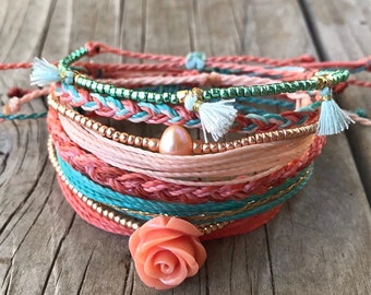 Pack of 6 Adjustable Wax String Bracelets | Costa Rica Style Bracelets | Adjustable Tassel Friendship Bracelets | Hypoallergenic Bracelets