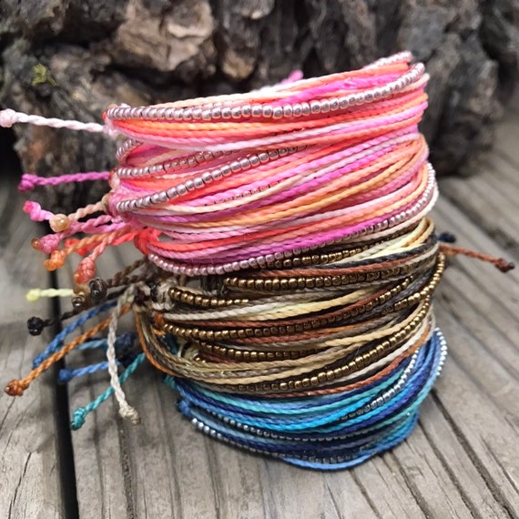 3 Stack of String Bracelets, Stackable Bracelet, Wax String Bracelet,  Friendship Bracelet, String Bracelet, Bracelet Stack, Beaded Bracelet 