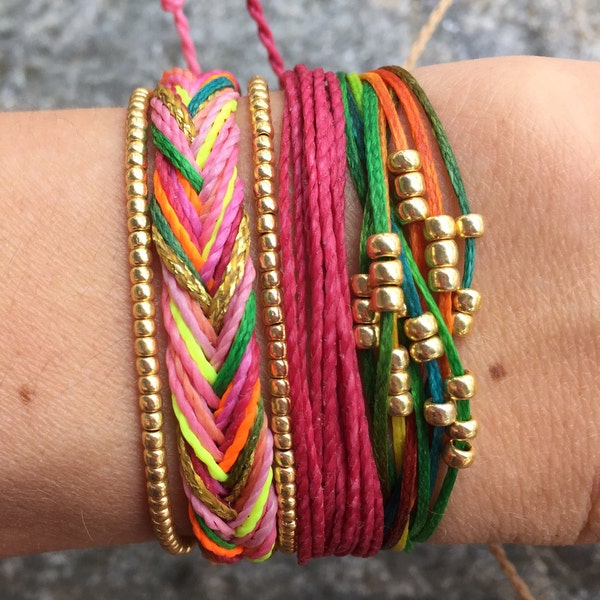 Set of 3 string bracelets, stackable bracelet, wax string bracelet, beaded bracelet, pura vida bracelet - Summer Godess