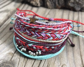Pack of 6 Bracelets, String Bracelet, Wax String Friendship Bracelets, Braided Wax String Bracelets, Adjustable String Bracelets - Port