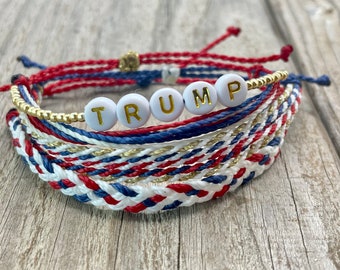 TRUMP Adjustable Wax String Bracelet Set of 3 / Trump 2024 Bracelet / 45 / Donald Trump Bracelet / Patriotic Bracelet / MAGA