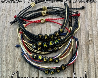 Custom MAGA Adjustable Wax String Bracelet / Trump 2024 Bracelet / 45 / Donald Trump Bracelet / Patriotic Bracelet / Republican / USA