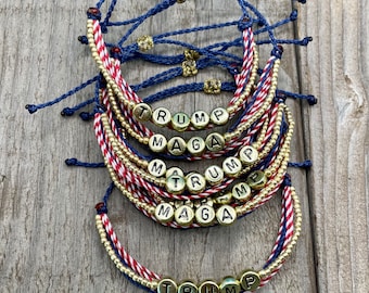 Custom MAGA Adjustable Wax String Bracelet / Trump 2024 Bracelet / 45 / Donald Trump Bracelet / Patriotic Bracelet / USA Bracelet