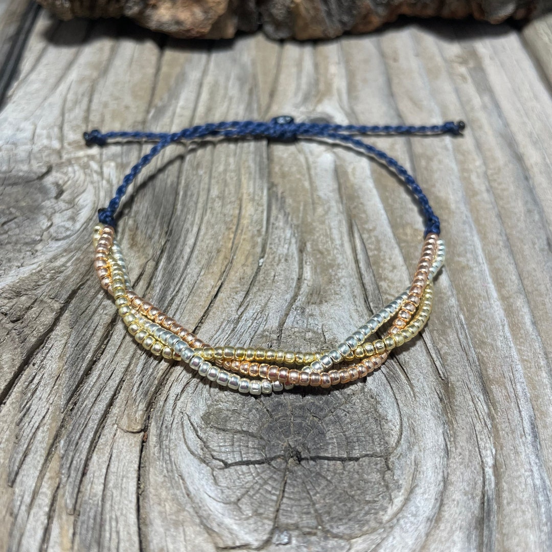 Adjustable Beaded Braided Wax Cord Bracelet / Minimalist Bracelet