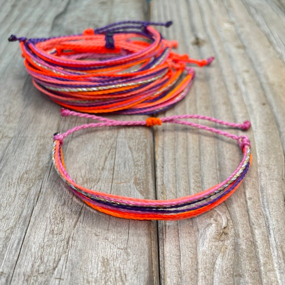 Adjustable Wax String Bracelet / Multi Cord Bracelet / 100% Wax String Bracelet / Surfer Bracelet - Neon