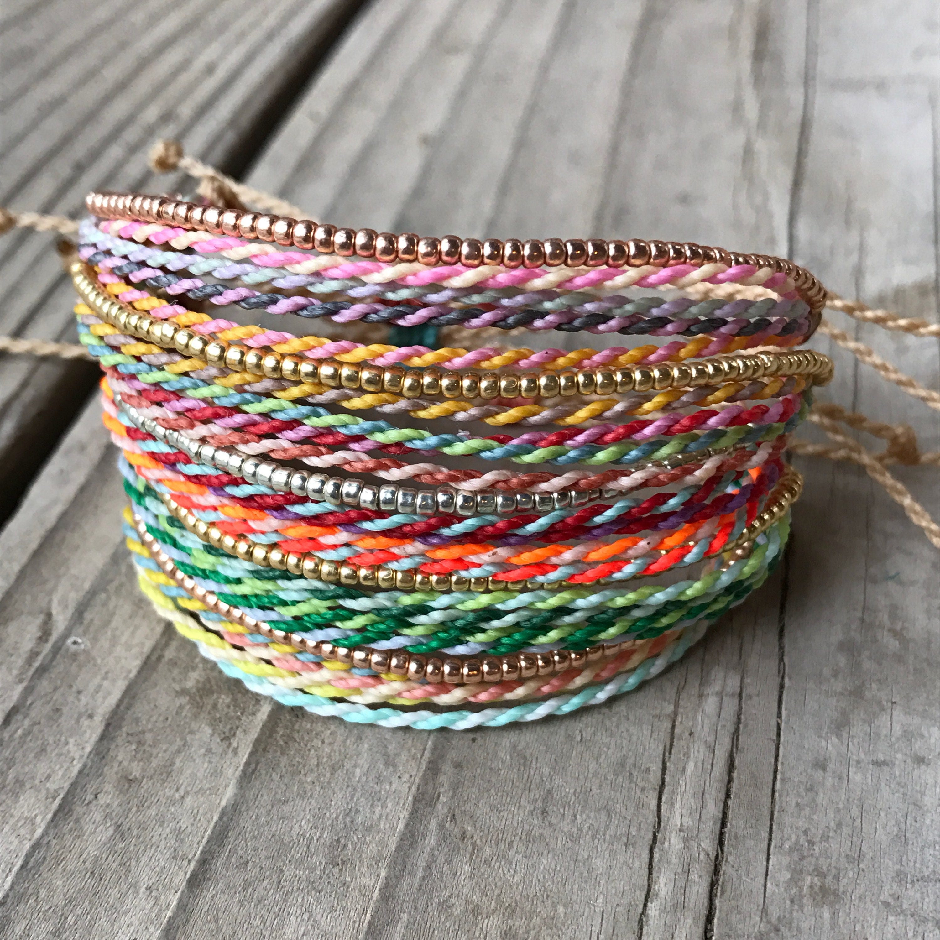 Custom String Bracelet, Wax String Bracelet, Stackable Bracelet, Beaded ...