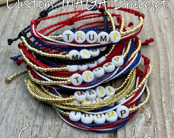 Custom MAGA Adjustable Wax String Bracelet / Trump 2024 Bracelet / 45 / Donald Trump Bracelet / Patriotic Bracelet / USA Bracelet