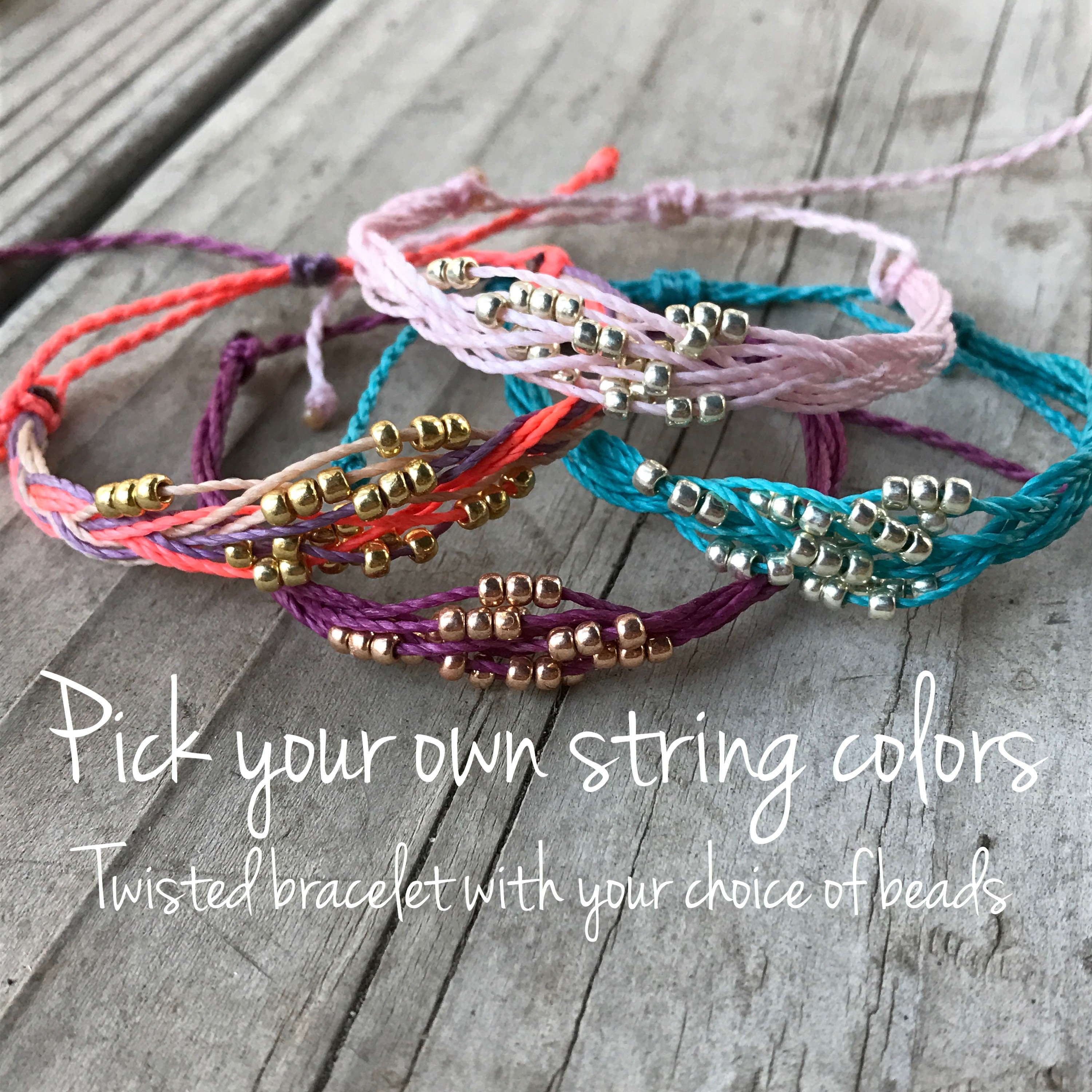 1 Twisted String Bracelet, Wax String Bracelet, Beach Jewlery, Surfer ...