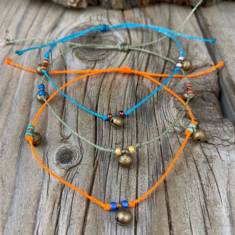 Jinlge Jangle Adjustable Wax String Anklet Brass Bell Anklet Wax Cord Anklet Surfer Anklet