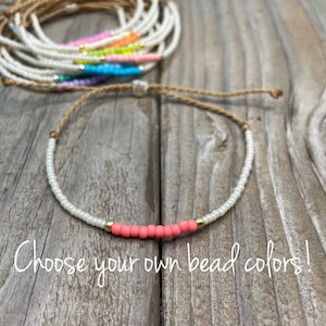 Skinny Beaded Wax String Bracelet / Wax String Stackable Bracelets / White and Color Beaded Waterproof Cord Bracelet / Surfer Style