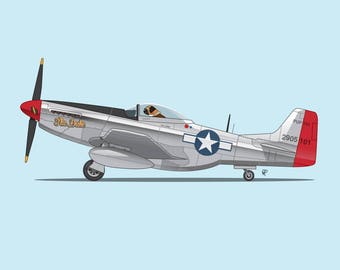 The Duke flying his P-51 Mustang! This is the perfect art print for nursery or children's room or as a special gift for a boxer dog fan!