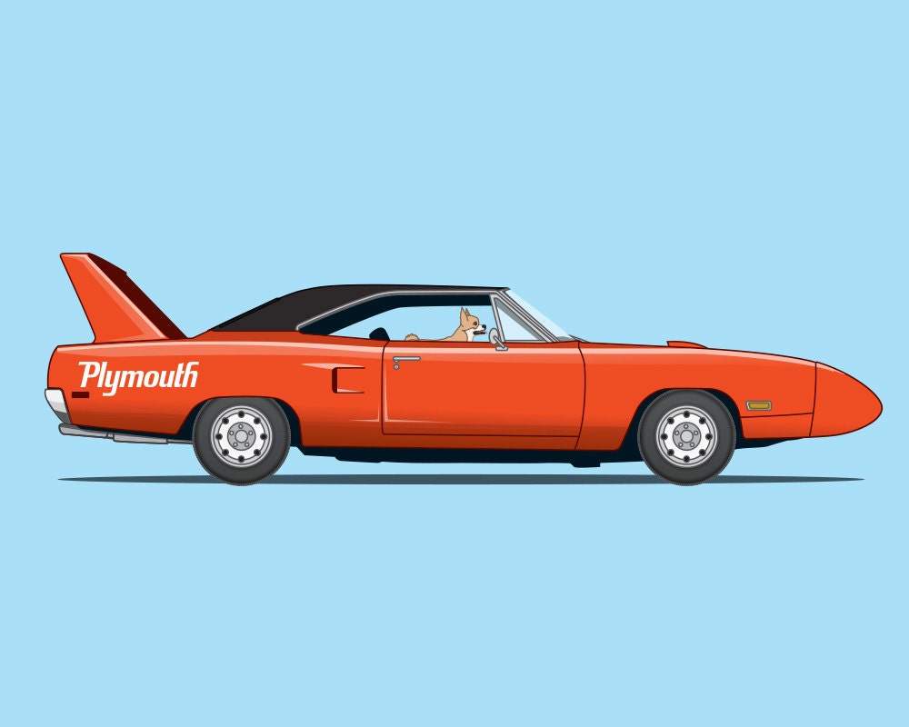 Chihuahua driving his 1970 Plymouth Superbird- Dogs Driving Things  Collection, image size:1000x800