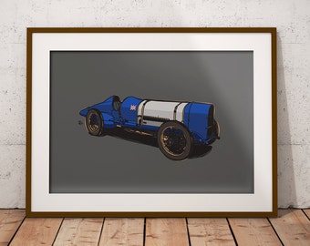 Land Speed Record Art Print - Sunbeam 350HP 'Blue Bird' - Car Automotive print perfect the auto enthusiast!