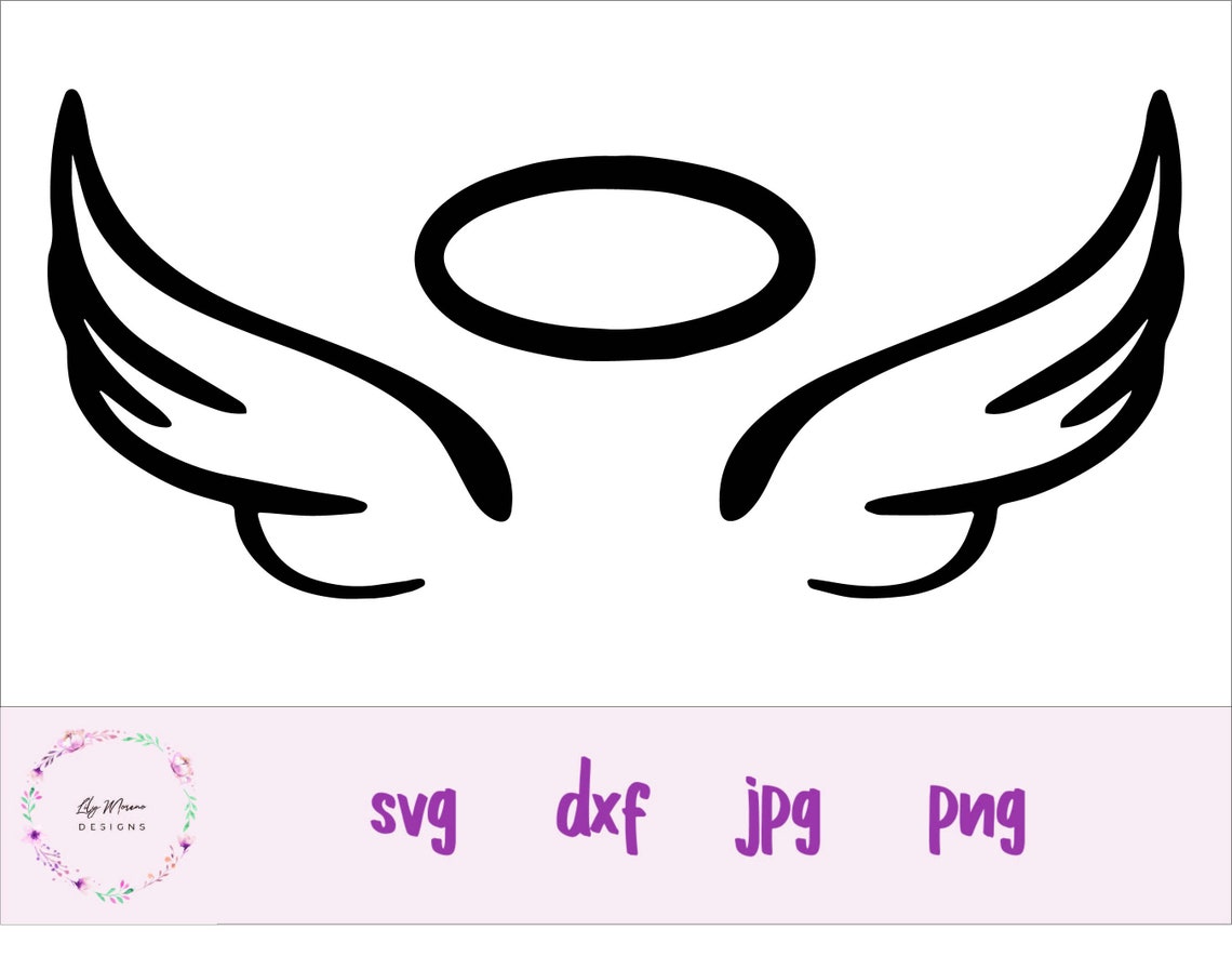 Angel Wings With Halo Svg Jpg Png Dxf Cut File Etsy