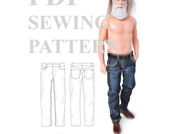 dollKEN 1:6 male doll Sewing Pattern JEANS (NO instructions)