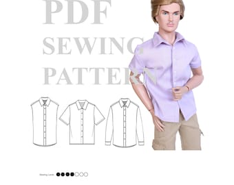 dollKEN 1:6 mannelijke pop naaipatroon button-up SHIRT (GEEN instructies)