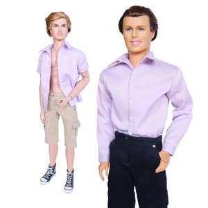 dollKEN 1:6 male doll PASTEL PURPLE SHIRT (Short Sleeves, Long Sleeves), Button-Up