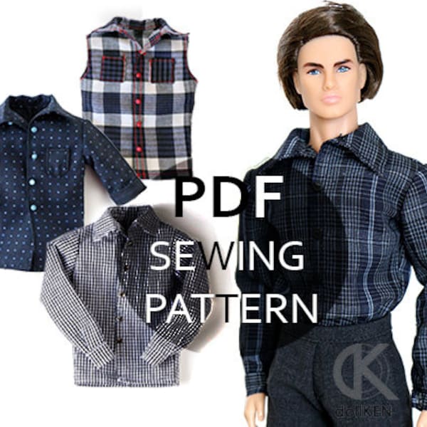 dollKEN 1:6 male doll Sewing Pattern Button-Up SHIRT (NO instructions)