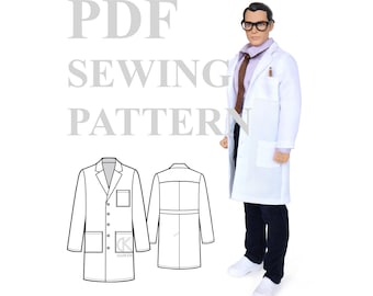 dollKEN 1:6 male doll Sewing Pattern LAB COAT + sewing instructions