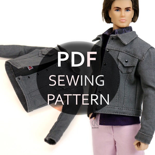 dollKEN 1:6 male doll clothes - Sewing Pattern DENIM JACKET (NO instructions)