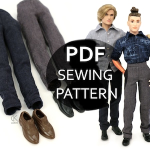 dollKEN 1:6 male doll Sewing Pattern CASUAL PANTS with Side Pockets (NO instructions)