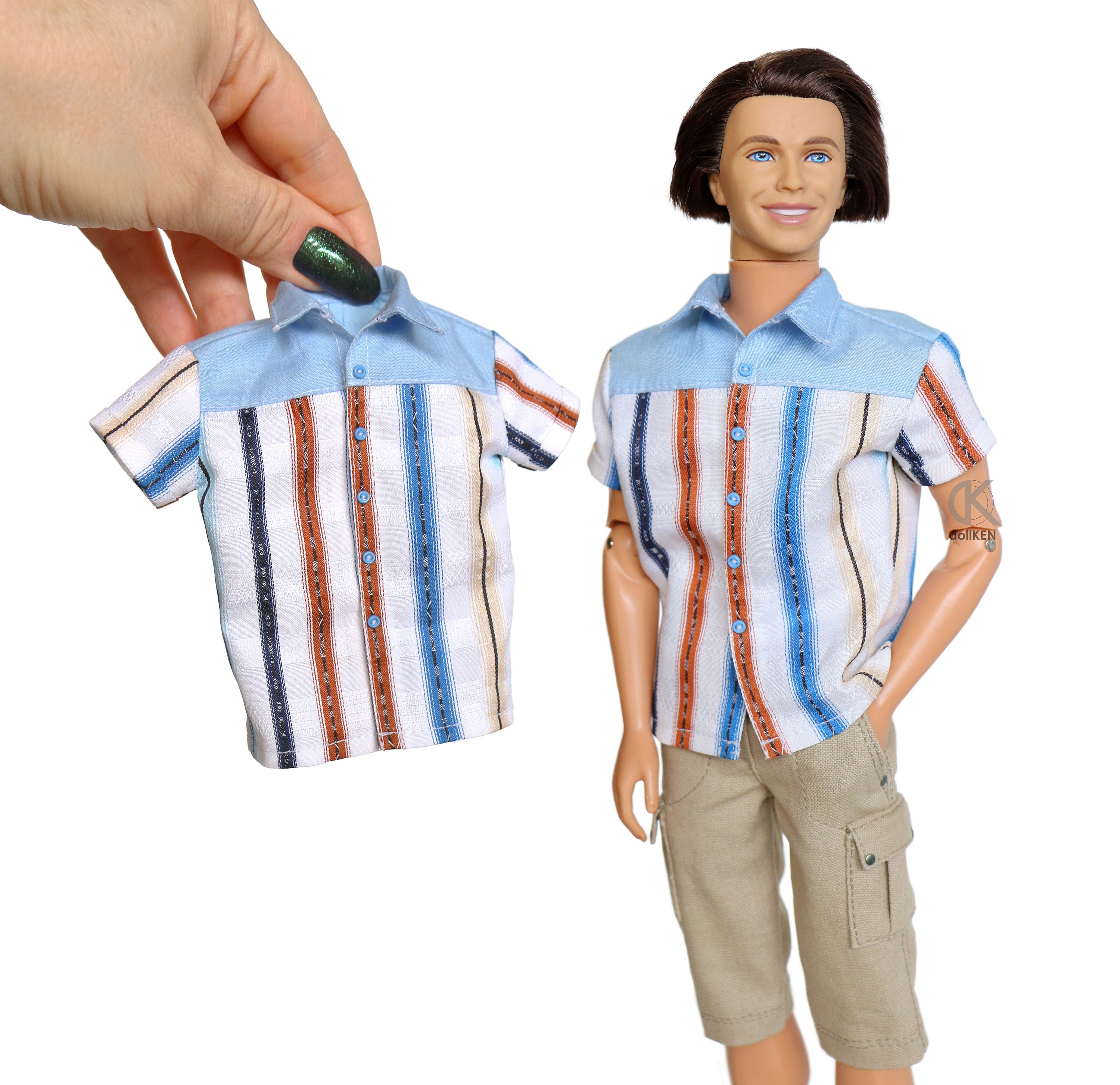 Dollken 1:6 Male Doll WHITE-BLUE STRIPED Shirt (short Sleeves