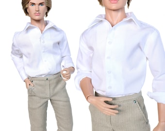 dollKEN 1:6 male doll WHITE SHIRT (Long Sleeves), Button-Up