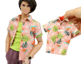 dollKEN 1:6 "TROPISCH" SHIRT herenpop (korte mouwen), knopen