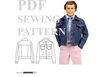 Patrón de costura para muñeco masculino dollKEN escala 1:6: CHAQUETA VAQUERA (SIN instrucciones)