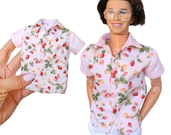 dollKEN 1:6 male doll STRAWBERRIES Shirt, Short sleeves, Button-Up